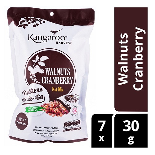 Kangaroo Harvest Walnuts Atau Cemilan Kacang Kacangan Rasa Cranberry Kemasan Bungkus 210g